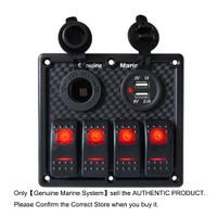 Camper 4 Gang On-Off Rocket Switch Panel Red LED Indicator, Waterproof with 15A Fuse 5V Dual 2.1A USB Charger Socket,12V Power Socket for Vessels Marine