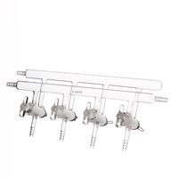 Laboy HMM011311 Glass Double Manifold Vacuum Gas Distributor for Schlenk Line with 4-Port Solid Glass Stopcock Front-Left-Right and Rear-Left Hose Opens 450 mm Length