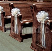 Wedding Aisle Decorations - Ivory Tulle Wedding Pull Bows for Church Pews - 9" Wide, Set of 4