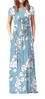 VIISHOW Women's Short Sleeve Floral Dress Loose Plain Maxi Dresses Casual Long Dresses with Pockets(Floral Light Blue S)