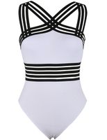 Hilor Women's One Piece Swimwear Front Crossover Swimsuits Hollow Bathing Suits Monokinis White L/US10-12