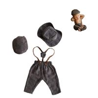 3pcs Monthly Baby Photography Outfits Newborn Boy Photo Posing Props Crochet Gentleman Rompers Cap Suit