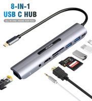 USB C Hub Ethernet HDMI Adapter, MacBook Pro USB C Dongle Hub,8-in-1-USB-C-Hub-HDMI-Audio-SD-Card Readers 87W PD Compatible for Samsung Dex/Nintendo and Type C /Thunderbolt3 Devices (Space-Grey)