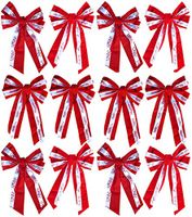 Set of 12 Velvet Bows in 3 Printed Designs – Bows Measure Approx 9.5”x 17” - 5 Loop Design - Great for Decorating Doors and Banisters! (12)