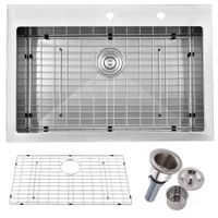 Friho 33"x 22" Inch 18 Gauge Commercial Large Topmount Drop-in Single Bowl Basin Handmade SUS304 Stainless Steel Kitchen Sink,Brushed Nickel Kitchen Sinks With Dish Grid and Basket Strainer