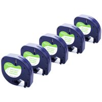 Replacement for DYMO LetraTag Refills Paper Label Tape 91330 (10697), Compatible with DYMO LetraTag Label Makers LT-100H LT-100T QX50, Black Print on White, 1/2 Inch x 13 Feet, 12mm x 4m, 5-Roll