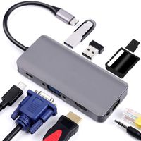 USB C Hub with VGA, ELMWAY 9-in-1 USB C Adapter with 4K to HDMI,VGA 1080P,USB C Charging,2 USB 3.0,SD/TF Card Reader,3.5mm Audio,RJ45 Gigabit Ethernet,Compatible for MacBook Air Pro,Type C Laptops
