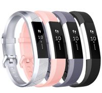 Tobfit Compatible with Alta Bands, 4 Pack, Soft TPU Classic Accessories Replacement Bands Compatible with Alta HR/Ace, Small Large (Small, Black/Silver/Grey/Pink)