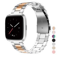 Wearlizer Stainless Steel Band Compatible for Fitbit Versa/Fitbit Versa Lite Bands Women Men,Ultra-Thin Lightweight Replacement Band Strap Bracelet Compatible for Fitbit Versa (CopperGold+Silver)