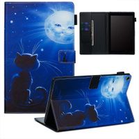 Ostop Compatible with All-New Amazon Fire HD 10 Tablet 2019/2017/2015 Case with Pencil Holder,PU Leather Wallet Slim Smart Cover [Auto Sleep/Awake] Magnetic Flip Folio Stand Case,Blue Cat