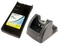 Replacement for Motorola HT750 Battery and Charger - Compatible with Motorola HNN9008A Two-Way Radio Batteries and Chargers (1300mAh 7.5V NI-MH)