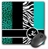 3dRose LLC 8 x 8 x 0.25 Inches Mouse Pad, Elegant Animal Print Monogram, Teal K (mp_35568_1)