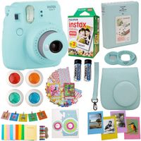 Fujifilm Instax Mini 9 Instant Camera Ice Blue + Fuji Instax Film Twin Pack (20PK) + Blue Camera Case + Frames + Photo Album + 4 Color Filters More Top Accessories Bundle