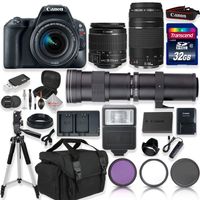Canon EOS Rebel SL2 DSLR Camera with 18-55mm EF-S F/4-5.6 is STM Lens & EF 75-300mm f/4-5.6 III Lens + 420-800mm Zoom Lens + 32GB Memory + Camera Case + Tripod + Full Accessory Bundle