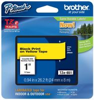 Brother Laminated Tape Black on Yellow, 24mm (TZe651) - Retail Packaging (3, Black on Yellow)