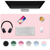 TOWWI Desk Pad, 32"x16" PU Leather Desk Blotter, Dual-Side Use Mouse Pad Desk Accessories (Blue/Pink)