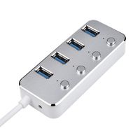 USB 4 Port 3.0 Hub, Portable Ultra Slim Aluminum High-Speed Mini Data Transfer Hub 3.0 with Individual On/Off Port Switches for MacBook, Mac Pro/Mini, iMac, XPS,Notebooks, Desktop PC (Silver)