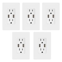 TOPGREENER TU2154A 4A High Speed USB Charger Receptacle 15A Tamper-Resistant Outlet, 5-Pack White