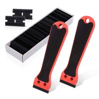 Ehdis 2 Plastic Mini Razor Scraper 6-inch Long Handle EVA Foam with 100 Double-Edge Blades for Window Tint Vinyl Decal Sticker Remove