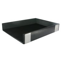 Artistic ART43002 Architect Line Leather-Like :Etter Tray 8.5" x 11", Black with Brushed Metal & Matching Black Stitching and Velvet-Like Lining