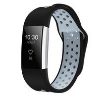 iGK Silicone Replacement Bands Compatible for Fitbit Charge 2, Adjustable Breathable Sport Strap Smartwatch Fitness Wristband with Air Holes Black Gray Small