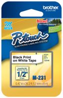 Brother Genuine P-touch M-231 Tape, 1/2" (0.47") Standard P-touch Tape, Black on White, for Indoor Use, Water Resistant, 26.2 Feet (8M), Single-Pack