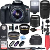 Canon T6 EOS Rebel DSLR Camera w/EF-S 18-55mm is II & 75-300mm III Lens Kit + Accessory Bundle 64GB SDXC Memory + SLR Photo Bag + Wide Angle Lens + 2X Telephoto Lens + Flash + Remote+ Ultimate Bundle