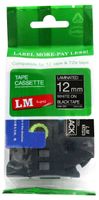 LM Tapes - Brother PT-310 1/2" (12mm 0.47 Laminated) White on Black Compatible TZe P-touch Tape for Brother Model PT310 Label Maker with FREE Tape Guide Included