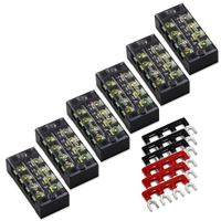 12pcs (6 Sets) 4 Positions Dual Row 600V 25A Screw Terminal Strip Blocks with Cover + 400V 25A 4 Positions Pre-Insulated Terminals Barrier Strip Black & Red by MILAPEAK