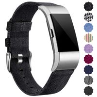 Maledan Bands Compatible with Fitbit Charge 2 and Charge 2 HR for Men Women, Durable Woven Fabric Watch Band Replacement Accessories Strap Wristband, Small, Denim Black