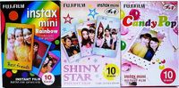 Fujifilm Instax Mini Instant Film Rainbow & Shiny Star & Candy Pop Film -10 Sheets X 3 Assort