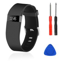 Wizvv Compatible Bands Replacement for Fitbit Charge HR,Charge HR 1, with Metal Buckle Fitness Wristband Strap Women Men Large Small (Black,Large)