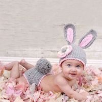 Newborn Baby Girl/Boy Crochet Knit Costume Photo Photography Prop Hats Outfits (Grey Rabbit)