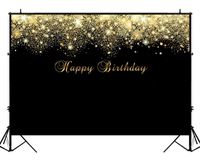 BackdropsOnline 7x5ft Black and Gold Happy 30th 40th 50th 60th Birthday Backdrop Glitter Golden Dots Party Cake Table Decorations Banner Photo Studio Booth Vinyl Background for Pictures