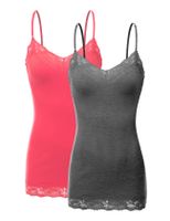 XT1004L Pack Ladies Adjustable Spaghetti Strap Lace Trim Cami Tank Top 2Pack-HE.CHC/Coral 3XL