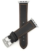 Bandini Replacement Watch Band for Apple Watch 42mm, Black/Orange Stitching, Leather, Racer, Black with Colored Stitching, Fits Series 1, 2 and 3