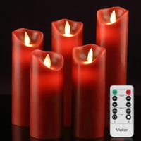 Vinkor Flameless Candles Battery Operated Candles 4" 5" 6" 7" 8" Set of 5 Burgundy Real Wax Pillar LED Candles with 10-Key Remote and Cycling 24 Hours Timer