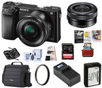 Sony Alpha a6000 Mirrorless Digital Camera 24.3MP SLR Camera, Black w/16-50mm Power Zoom Lens | Cam Bag + Extra Battery + Base Charger + 32 GB SD Card + Memory Wallet + Mac Software + UV Filter + More