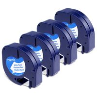 Replace DYMO LetraTag Refills 91331 Black on White Plastic Label Tape 1/2 Inch x 13 Feet (12 mm x 4 m) Compatible Dymo LetraTag LT100H 100T Plus Label Maker, 4-Pack