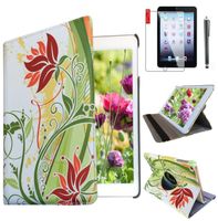Ipad 2/3 / 4 Case 360 Degrees Rotating Stand Leather Magnetic Smart Cover Case for Ipad 2/3/4 Generation Case with Bonus Screen Protector, Stylus and Cleaning Cloth (Flowers)