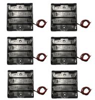 WAYLLSHINE 6 Pcs 4 x 1.5V (6V) AA Battery Spring Clip Black Plastic 4 x 1.5V (6V) Battery Case Holder Box Black Red Wire Leads
