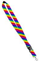 Print Lanyard- Satin Key Lanyard with Side Release Buckle and Snap, ID Holder -  3/4 Inch, Rainbow Stripe