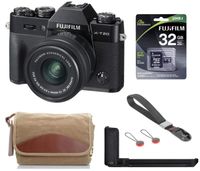 Fujifilm X-T20 Mirrorless Digital Camera, w/XC 15-45mm F3.5-5.6 Lens Black, 24.3MP, 4K UHD Video, Bundle Metal Hand Grip + Canvas Camera Bag + Peak Design Wrist Strap + 32GB SD Card