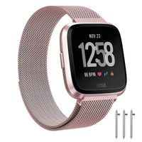 LNOOIU Metal Replacement Bands Compatible for Fitbit Versa/Versa Lite Edition/Versa 2, Small and Large Replacement Stainless Steel Metal Wristband Accessories Strap Women Men (Rose Pink Small)