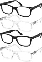 Reading Glasses Set of 4 Quality Readers Spring Hinge Glasses for Reading for Men and Women Set of 2 Black and 2 Clear +3.5