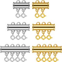 6 Set 3 Sizes Necklaces Clasp Slide Tube Lock Necklace Spacer Clasp Multi Strands Magnetic Tube Lock Bracelet Connectors for Jewelry, 42 Pieces (Gold, Silver)