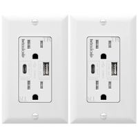 TOPGREENER 5.8A Ultra High Speed USB Type-C/A Combo Outlet, 15A Tamper-Resistant Receptacle, Compatible with iPhone 11 Pro/11/XS/MAX/XR/X, Samsung Note S9/S8/S7 & more, TU21558AC-2PCS, White 2 Pack