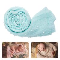 Newborn Photography Wrap | Handmade Pearl Decor Wrap Blanket for Baby Photo Props | 35.5 X 67 inch Newborn Photo Shoot Outfits Mint Green