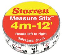 Starrett Measure Stix SM412ME Steel White Measure Tape with Adhesive Backing, English/Metric Graduation Style, Left To Right Reading, 12' (3.65m) Length, 0.5" (13mm) Width, 0.0625" Graduation Interval