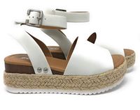 Soda Topic Off White Casual Espadrilles Trim Rubber Sole Flatform Studded Wedge Buckle Ankle Strap Open Toe Sandals (8.5)